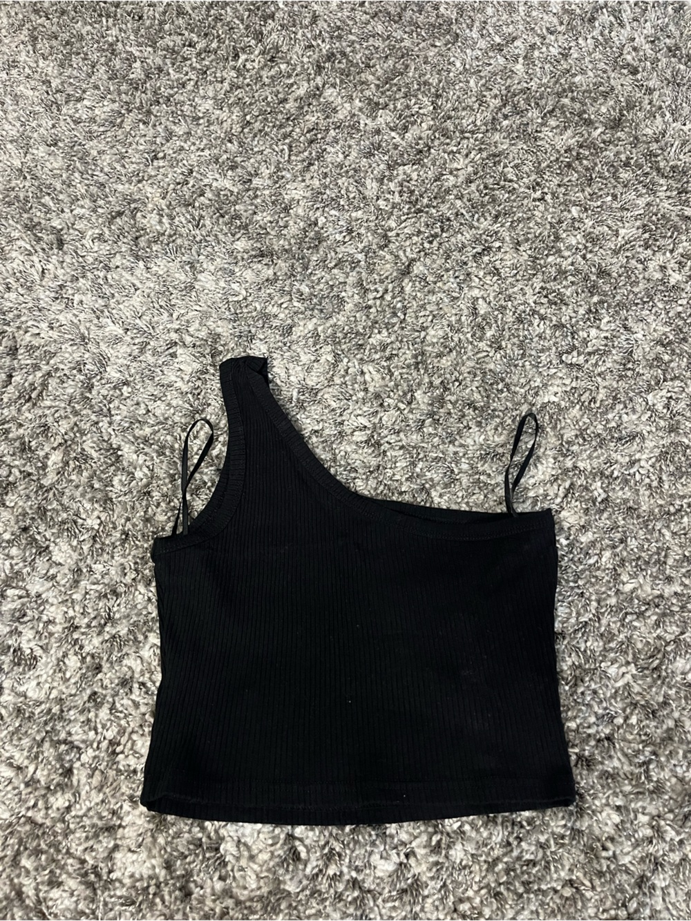 Asymmetric One-Shoulder Ribbed Tank Top - Black